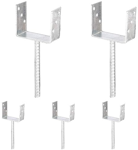 Alberts 214296 U-Pfostenträger | mit Betonanker aus Riffelstahl | feuerverzinkt | lichte Breite 121 mm | Länge Betonanker 200 mm (Packung mit 5)