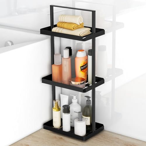 STWWO 3-Tier Standing Shower Caddy Organizer - Corner Shower Stand with Handle, Metal Shelf Caddy for Shampoo, Bathroom & Bathtub, Black