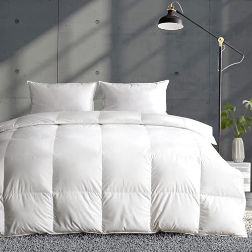 APSMILE Fluffy Down Feather Fibers Comforter King Size, Organic Cotton Cover Down Feather Fibers Duvet Insert for Warm Weather, High Fill Power Lightweight Blanket for Summer (Ivory White, 106x90)