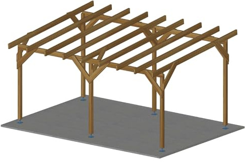Carport en Bois avec Pente de 10%, Un vehicule, de 3m par 5m, traité Classe 3 - Nicolas