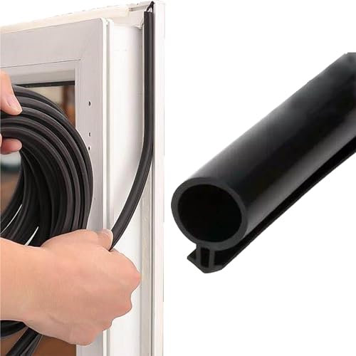 SQAQS 10m Fensterdichtung Kieselgel Ersatzdichtung Tür- Und Fensterdichtung, Selbstklebender Streifen Typ O, Fenster-Zugluftstopperband, Wetterleiste, Geeignet für Türspalte von 5-7mm (schwarz)