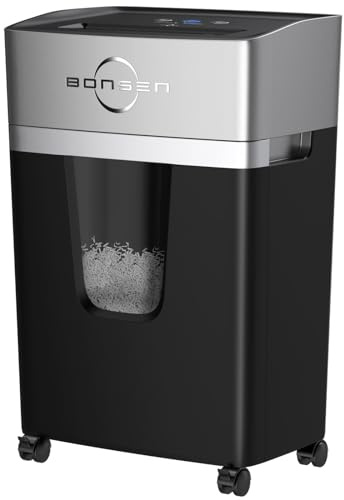 BONSEN 12-Sheet Micro Cut Paper Shredder for Home Office Use, High Security Level P-4/55 dB Ultra-Quiet / 40-Minutes Shredding Shreds Credit Card/Staples, 5.3 Gallons Pullout Bin