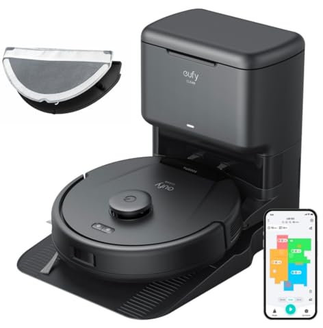 eufy L60 Hybrid Robot Vacuum Cleaner with Mop and Self-Empty Station, Hair Detangling Technology, Up to 60 Days of Hands Free Cleaning, Ultra Strong 5,000 Pa Suction to Remove Hair, Dust(Renewed)