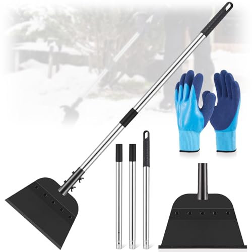 Tioncy Pelle à neige plate en acier de 137,2 cm avec gants de jardinage, grattoir de jardinage, pelle d'extérieur avec poignée réglable pour désherber les bordures de pelouse, creuser, enlever la