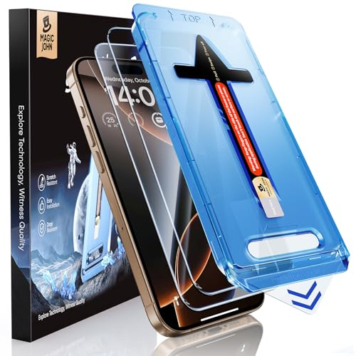MAGIC JOHN 2 Pack for iPhone 16 Pro [6.3 inch] Tempered Glass Screen Protector, HD Clear, Bubble Free, Easy Installation, Auto Dust-Elimination, 16Pro 6.3''
