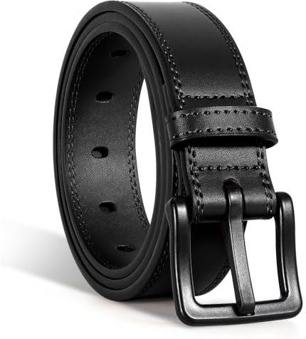 VONMELLI Cinturón de cuero sin níquel para hombre, aprobado por la TSA, cinturón de hombre no metálico para jeans con hebilla negra hipoalergénica, Negro, L:Fit Waist Size 41-45