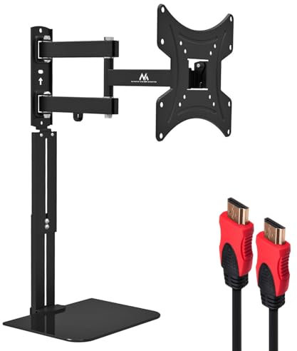 Maclean 23-43 TV Wandhalterung mit Ablage | HDMI 2.0 1,8m Kabel im Set | Universal für OLED/QLED/LCD/LED/Plasma Fernseher | Maximale Belastung bis zu 25 kg, Max. VESA 200x200mm, Glasregal bis 5kg