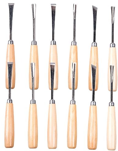PERSELOSO Ciseaux à Bois de Sculpture Outils de Menuiserie Lot de 12 Acier et Bois pour Débutants et Artisans