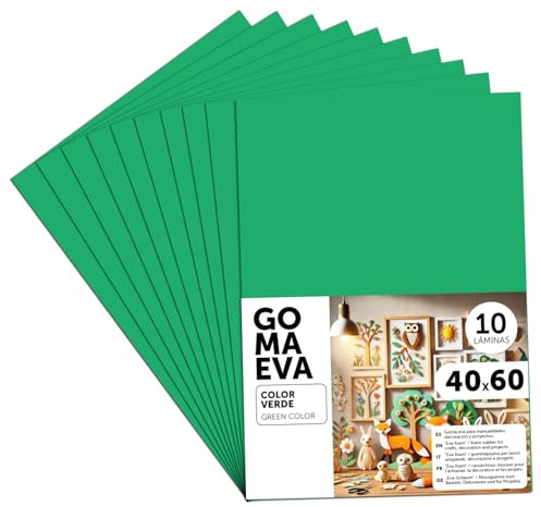 m-office Moosgummi Platten 40x60cm, Bunte EVA Foam Bastelplatten für Kinder, DIY, Schule, Deko & Kunstprojekte – Ideal als Bastelpapier, Moosgummi mit und ohne Glitzer (Grün, 10 uds)