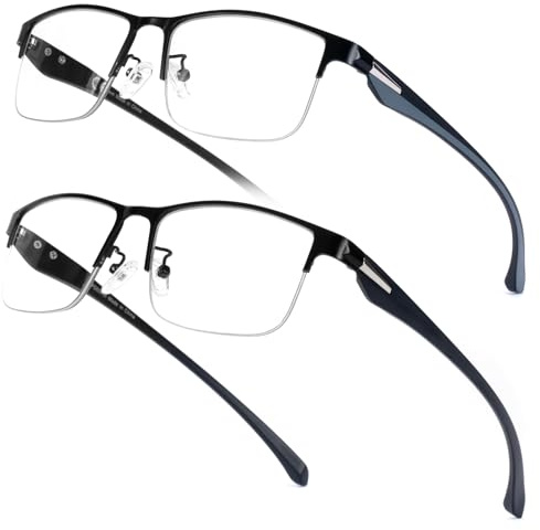 Missfive Langlebige Lesebrille Herren, Computerbrille mit TR90-Bügel | 2er Pack Halbrand-Lesebrillen mit Blaulichtfilter, Lesebrille Herren für Büro, Alltag und Bildschirmarbeit, Schwarz & Blau