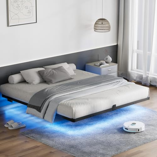 Funshed Bettgestell 180x200, Modernes schwebendes Bettgestell 180x200 mit USB-Ladeanschluss, intelligente LED Beleuchtung, Bettrahmen 180x200cm, Stabiler und Solider Metallrahmen