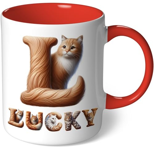 Personalisierte Tasse mit Namen - Motiv Katzen - Geschenk Kaffeetasse Namenstasse für Frauen Männer Katzenliebhaber Geburtstagsgeschenk Geburtstag Teetasse Kaffeebecher (Weiß - Rot Bild17)