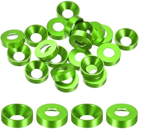 M METERXITY 20-Pack Rondelles De Finition Fraisées M8, Diamètre Du Trou 0.31/8mm Alliage D'Aluminium Rondelle De Finition En Forme De Coupe Joint De Tête De Vis Pour Pièces [Vert]