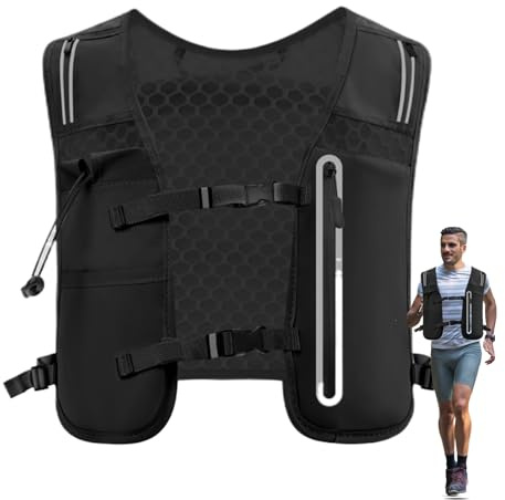 Water Vest, 4L Running Hydration Backpack, Adjustable Chest Straps & Built in Phone Holder Reflective Running Backpacks for Cycling, Camping, Trail Run, Jogging, Racing