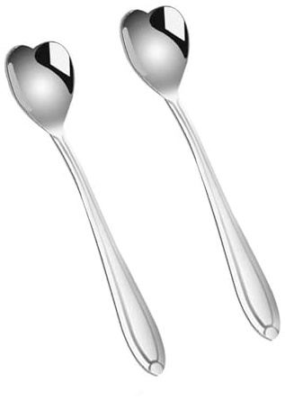 2 Piece Heart-Shaped Spoon Set – Elegant Stainless Steel Teaspoons for Coffee, Desserts & Ice Cream, Perfect for Cafés, Afternoon Tea or Home Dining, Ideal for Sugar Stirring & Cake Serving.