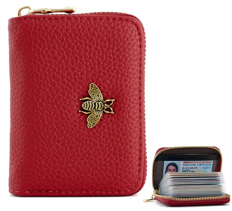 QIUTIMIY Porte-Cartes de crédit pour Femmes avec Protection RFID, Portefeuille à Fermeture éclair, étui à Cartes, Usage Professionnel, Rouge