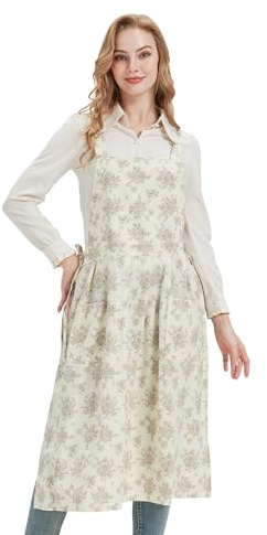 Nanxson Delantal Vintage de Algodón para Mujer con Bolsillos, Delantal Vestido para Hornear, Cocinar y Jardinería
