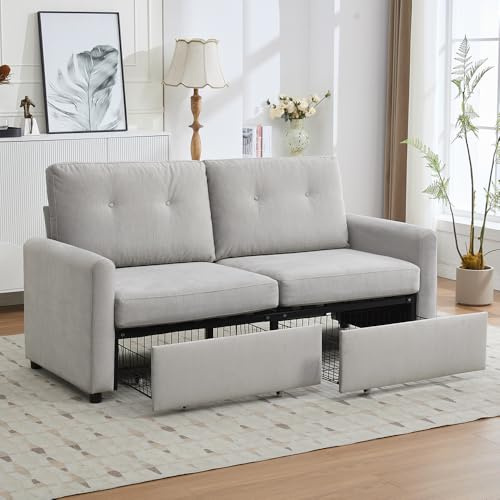 PUGSDRLY Canapé Deux Places avec 2 tiroirs et Espace de Rangement, Sofa idéal pour Le Salon (Light Gray)