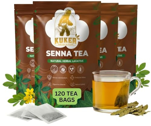 Senna Tea Bags 4-Pack (120 Sachets) | Premium Senna Leaf Herbal Tea | Gentle Cleanse & Digestive Support | Caffeine-Free | Non-Bleached Bags | Resealable Aluminum Zip-Lock Pouches (4 × 30 Day Supply)