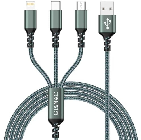 GIANAC Multi USB Kabel [2M] ladekabel 3 in 1 schnellladekabel | Universal Ladekabel USB Ladekabel Mehrfach mit Micro USB C Lightning Kabel für iPhone,Android Galaxy, Huawei,Oneplus,Sony