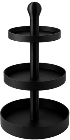 Alupedia 3-stöckige Etagere – Vielseitiger Servier- & Aufbewahrungsständer für Snacks, Obst, Gebäck, Kosmetik & Deko – Moderner runder Organizer für Küche, Bad, Party & Wohnbereich (Schwarz)