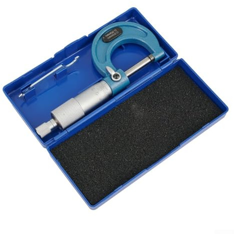 Micrometro esterno, micrometro a vite, strumento meccanico con precisione di 0,01 mm, testa in carburo per resistenza all'usura, campo di misurazione 0-100 mm, arresto a cricchetto, set da 4 pezzi (0
