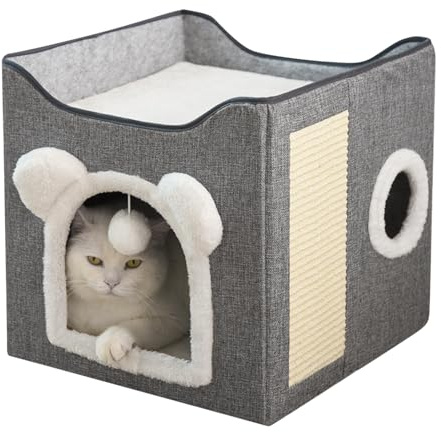 Genérico Casa Cama para Gatos | 2 Niveles Tienda Plegable,con Bola Y Rascador De Sisal Cabaña Plegable para Gatos - para Pequeños Animales Cachorros Tomar El Sol Descansar Dormir Juego Interior