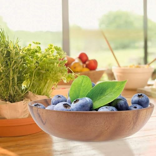 Phefop Bol en Bois d' Massif pour Salade et Soupe, Fait à la Main avec Finition Naturelle, Taille Parfaite pour les Plats et Repas (20 * 4.5 cm)