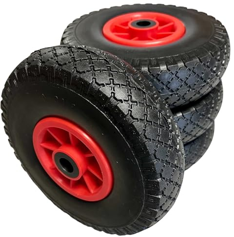 TMV24® 4x Sackkarrenrad Wartungsfrei Pannensicheres Ersatzrad Ø 260 mm, Nabe Ø20×75mm, 3.00-4, Rollenlager Sackkarren Bollerwagen Rad Reifen Räder für Sackkarre Bollerwagenrad Sackkarrenräder, S/R, PU