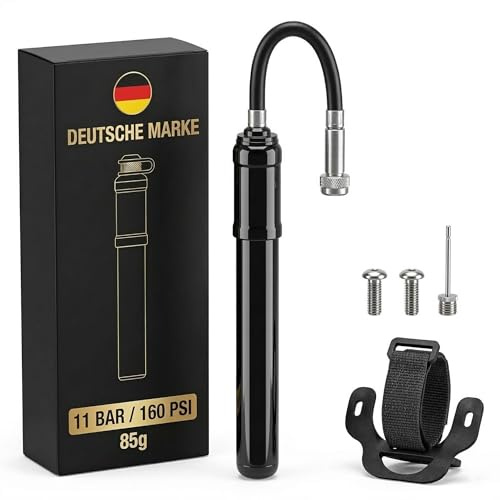 Fahrradpumpe klein 11 bar (160 PSI) | Geringes Gewicht (85g) & Größe (16cm) - ideal für unterwegs | Pumpe für Schrader & Presta Ventile | Leistungsstarke Luftpumpe für Rennrad, eBike & Fahrrad