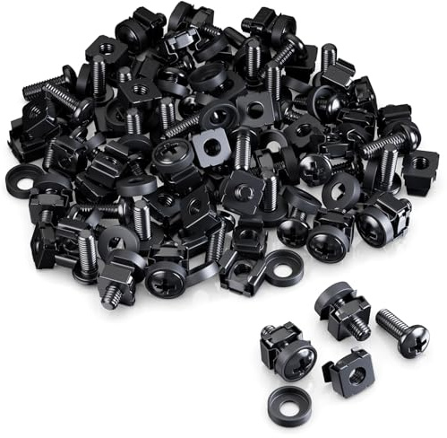 deleyCON [50er Set] M6 Tuercas Jaula & Tornillos para Armarios Red 10 Pulgadas 19 Pulgadas Racks IT, Kit Montaje para Rack Servidor Patchpanel Carcasa Técnica Eventos - Negro