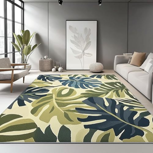 Tappeto Salotto Moderno 60 × 90 cm Minimalista Foglia Monstera Tappeti Tappeto Grandi Morbido Antiscivolo per Soggiorno Camera da Letto Corridoio Multicolore