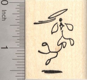Dog Stick Figure Rubber Stamp, Catching Frisbee