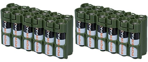 Powerpax Slim Line Lot de 2 boîtiers de piles AA Vert militaire Capacité 12 piles AA