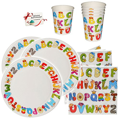 alles-meine.de GmbH 8 TLG. Set Pappteller - ABC/Alphabet - Buchstaben - Teller zum Schulanfang/Geburtstag - Ø 23 cm - Kindergeburtstag & Schuleinführung - Partygeschirr..