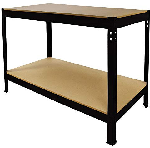 Work Bench Garage Metal Storage Shelving DIY Tools Heavy Duty Workbench Table Workshop Shed / 2 Shelves 90cm x 120cm x 60cm Black