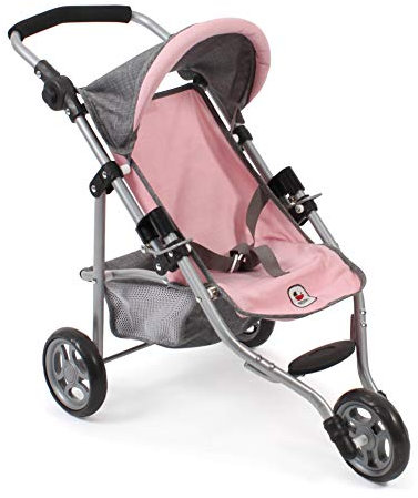 Bayer Chic 2000 - 61215 - Puppenbuggy Lola, Jogging-Buggy, Puppenjogger, Puppenwagen, Melange grau-rosa, 50 cm, 70 x 33 x 62 cm