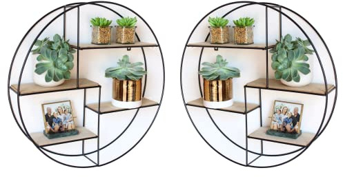 2er Pack Schwarzes Industrial Wandregal aus Holz und Metall - Edles, rundes Regal für die Wand für Bücher, Deko, Küche und Badezimmer - 55 x 11 cm Hängeregal - Schweberegal