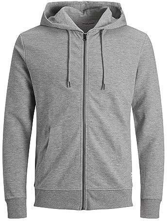 JACK & JONES herr Cardigan tröja Jjebasic Sweat Zip Hood Noos, Ljusgrå melang/passform: regel, L