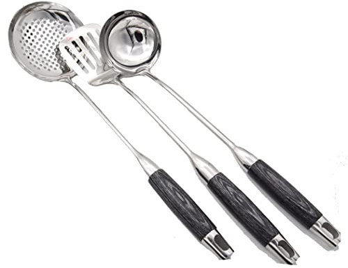 Abcsea 3 Pièces Spatules Cuisine Inox, Ustensiles de Cuisine Inox, Tourneur Cuisine, Cuillères de Cuisine, Cuisine Spatule Inox, avec Poignée Noire