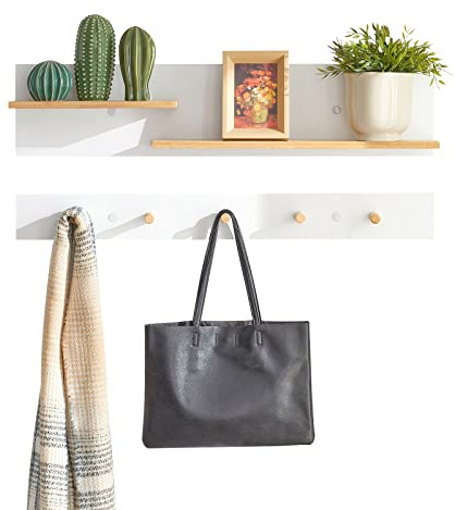SoBuy Porte-Manteau Mural en 2 Parties Étagère Murale Porte-Manteau d'Entrée Patères avec Étagère Suspendue Étagère Rangement avec 5 Crochets et 1 étagère, FHK21-WN