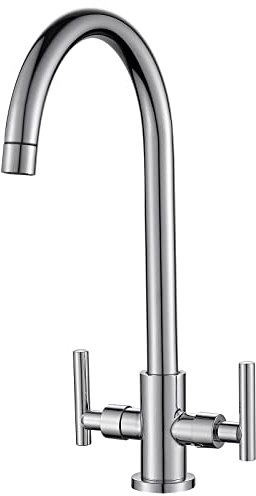 Cobbe Kitchen Tap, Kitchen Sink Mixer Taps, Dual Lever Swivel Spout, 360° Swivel, Sink Taps with UK Standard Fittings, Chrome
