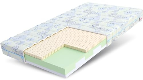 FDM Smile Matratze 80x160 cm Kaltschaum Kindermatratze Höhe 10 cm Härtegrad H3 Öko-Tex Allergikergeeignet Bezug Waschbar Latex Matratzenbezug Dino