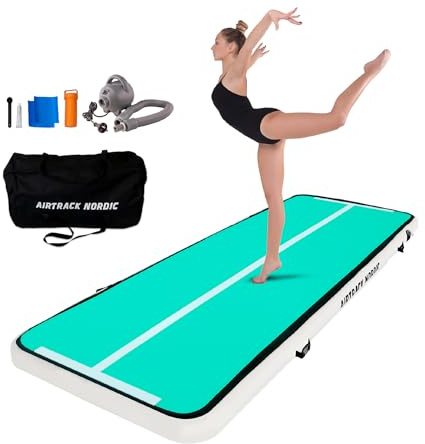 AirTrack Nordic Home 8m Special Edition Mehrfarbig mit Luftpumpe, Turnmatte Aufblasbar, für Gymnastik, Yoga - Langlebig & Einfach zu Transportieren Matte Sport, Air Track Gymnastikmatte (Minze)