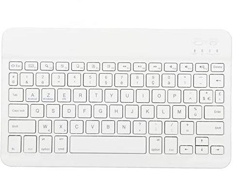 Tastiera Francese Wireless, Tastiera Bluetooth Wireless AZERTY Europea Francese, Tastiera Tablet Wireless Portatile Sottile da 10 Pollici, Struttura in Metallo Spazzolato per (Bianco)
