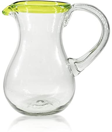 kailash Wasserkrug Karaffe - mundgeblasener mexikanischer Glaskrug bauchig mit Henkel - 100% Recycling Glas - 1 Liter - Fair Trade (Grün)