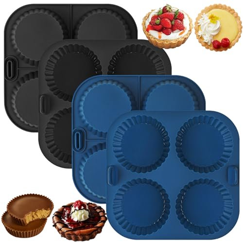 Webake Mini Törtchen Formen 4 Stück Tarteform Silikon Quicheform Klein 7.5 cm Tart Form Airfryer Silikonform Quiche Backform
