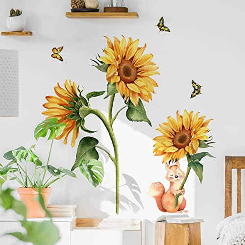 Runtoo Stickers Muraux Fleurs Tournesol Autocollant Mural Vintage Fleur Doré Deco Stickers Salon Chambre Enfants Bébé Décoration