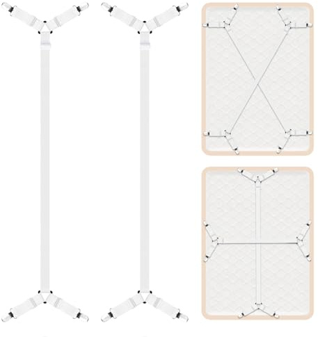 AUAUY 2 Stück Verstellbare Dreiecksspanner, 80-290cm, Metallclip, Weiß | Elastische Bettlakenspanner, Elastische Lakenspanner, für Faltenfreie Bettlaken, Matratze, Bügelbrett Sofa Topper