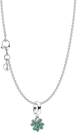 PANDORA Damen-Halskette Vierblättriges Kleeblatt Silber Set 15814 | mit Charm-Anhänger als Glücksbringer